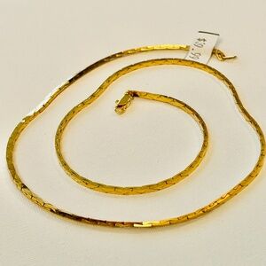 18K gold plated long chain unique design square shaped 23” long, 3 mm width.